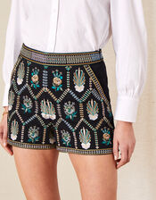 Embroidered Shorts in Pure Cotton, Black (BLACK), large