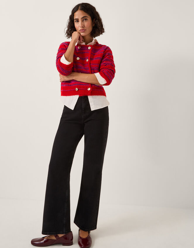 Starla Stripe Double Breasted Cardigan, Red (RED), large