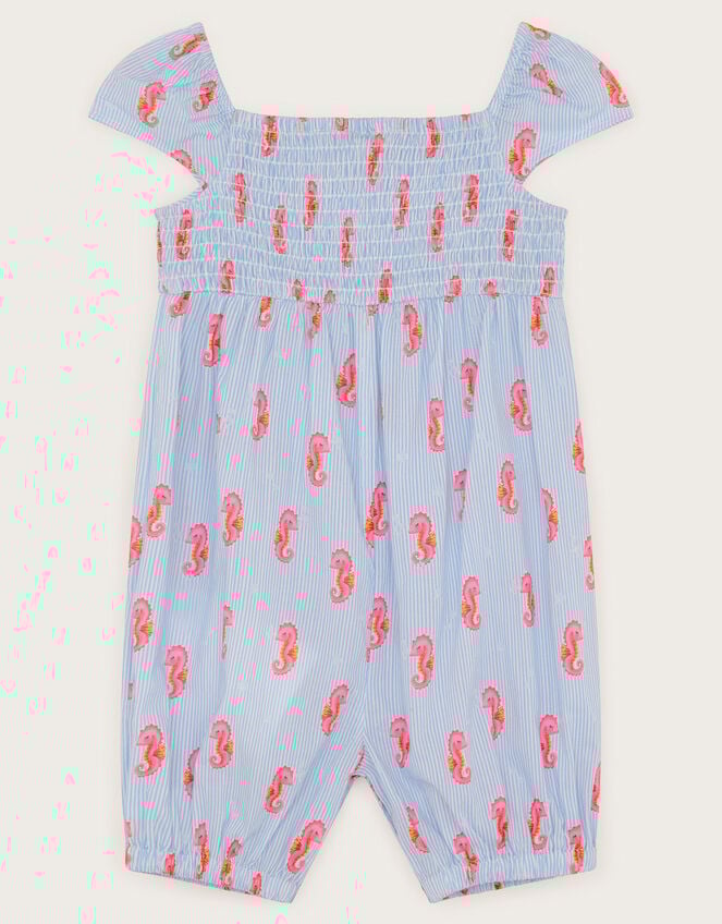 Baby Smocked Seahorse Romper, Blue (BLUE), large
