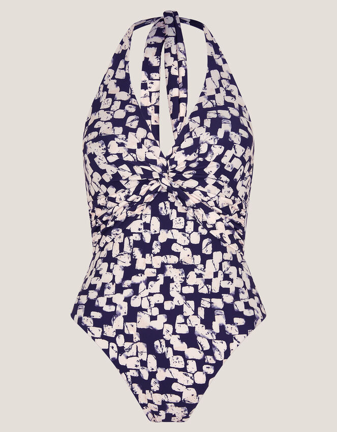 Alwena Abstract Print Halter Swimsuit, Black (BLACK), large