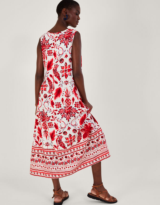 Print Midi Dress in Linen Blend, Red (RED), large