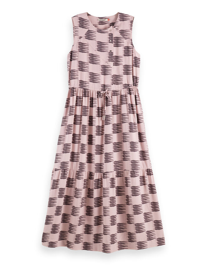 Scotch & Soda Sleeveless Feather Print Midi Dress, Pink (PINK), large