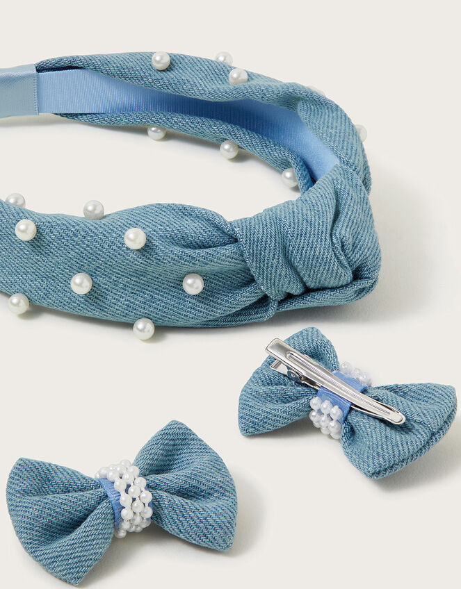 3-Pack Denim and Pearl Hair Set, , large