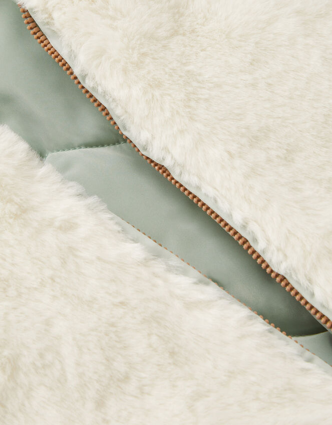 Baby Reversible Faux Fur Coat, Green (SAGE), large