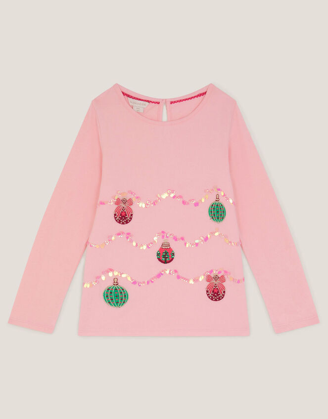 Christmas Baubles Long Sleeve Top, Pink (PINK), large
