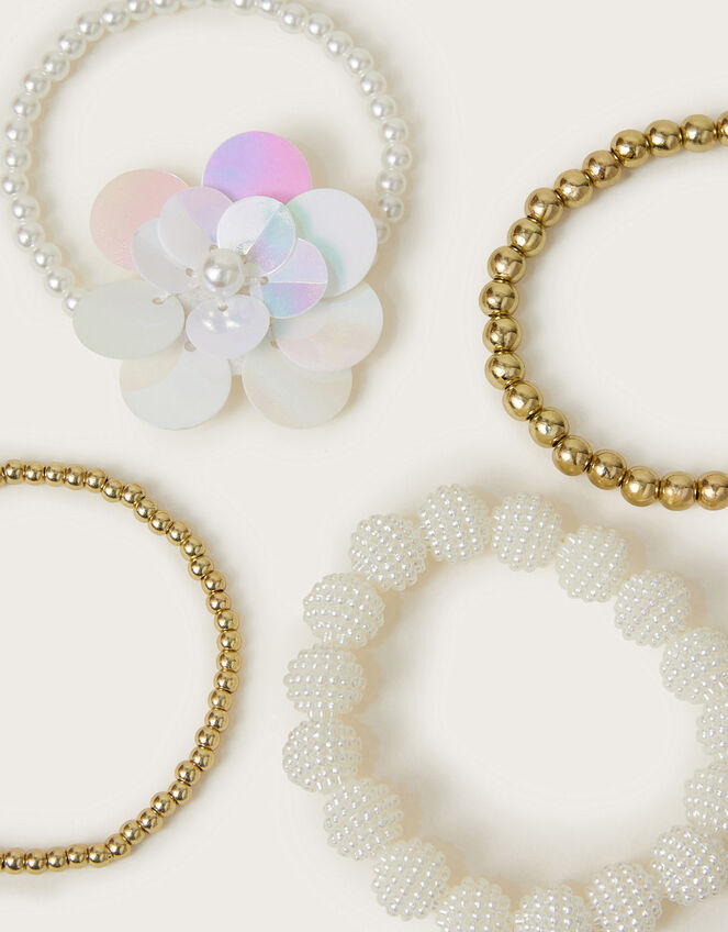 4-Pack Sequin Flower Bead Bracelets, , large
