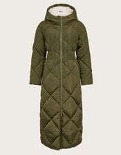 Phoebe Fleece Quilted Puffer Coat, Green (KHAKI), large