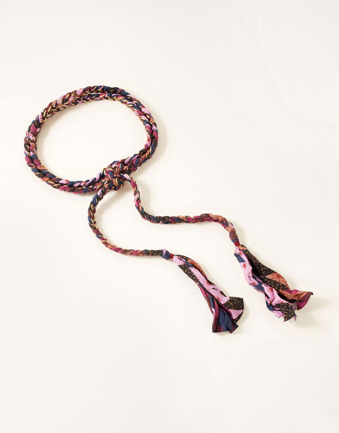 Printed Foil Fabric Braided Belt, , large