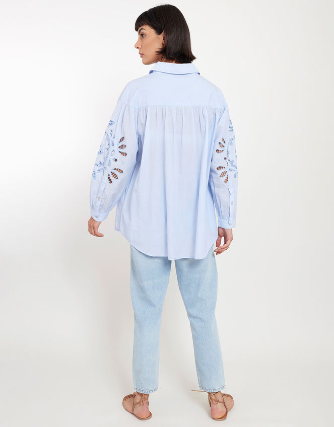 East Cutwork Oversized Shirt, Blue (BLUE), large