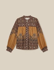 Branwen Floral Print Jersey Blouse, Yellow (OCHRE), large