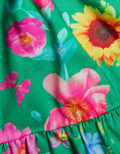 Floral Print Short Sleeve Jersey Dress, Green (GREEN), large