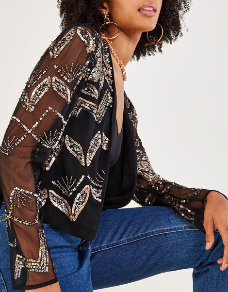 Finnley Embellished Jacket in Recycled Polyester, Black (BLACK), large