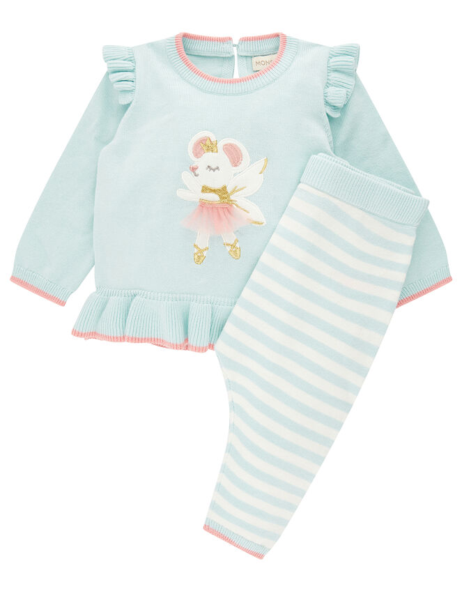 Newborn Baby Ballerina Mouse Knit Set, Blue (AQUA), large