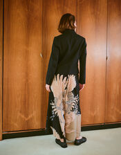 One Hundred Stars Crane Print Wide Leg Trousers, Black (BLACK), large