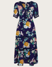 Olana Print Lace Dress in Sustainable Viscose, Blue (NAVY), large