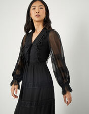 Lace Trim Collared Maxi Dress, Black (BLACK), large