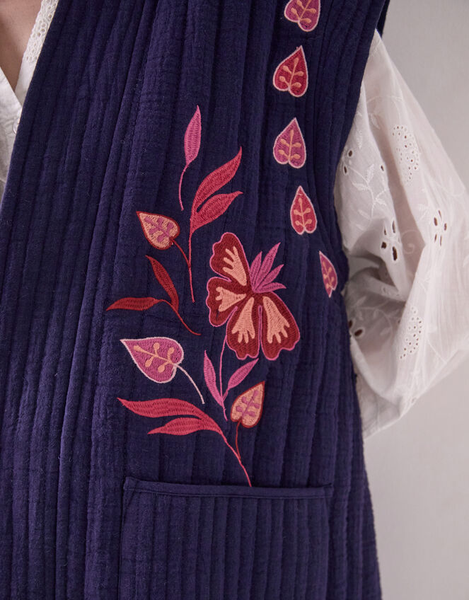 East Rayna Embroidered Quilted Gilet, Blue (NAVY), large