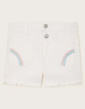 Rainbow Denim Shorts, White (WHITE), large