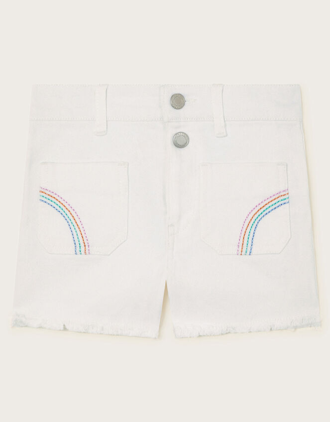 Rainbow Denim Shorts, White (WHITE), large