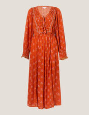 Amaya Floral Print Midi Dress, Orange (ORANGE), large
