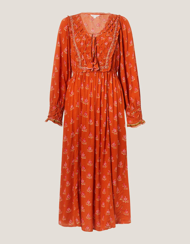 Amaya Floral Print Midi Dress, Orange (ORANGE), large