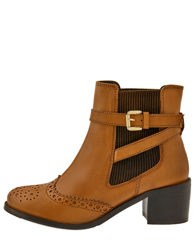 Beryl Brogue Buckle Leather Boots, Tan (TAN), large