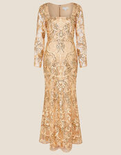 Ariana Sequin Fishtail Maxi Dress, Gold (GOLD), large