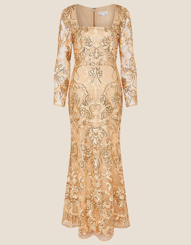 Ariana Sequin Fishtail Maxi Dress, Gold (GOLD), large
