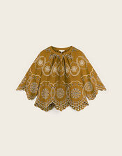 East Leni Floral Broderie Cotton Poplin Top, Green (OLIVE), large