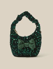 Bow Sequin Velvet Bag, Green (GREEN), large