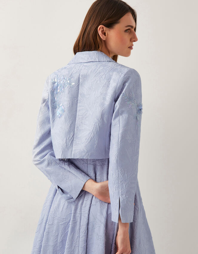 Faye Hand-Beaded Jacquard Cropped Bridal Jacket, Blue (PALE BLUE), large