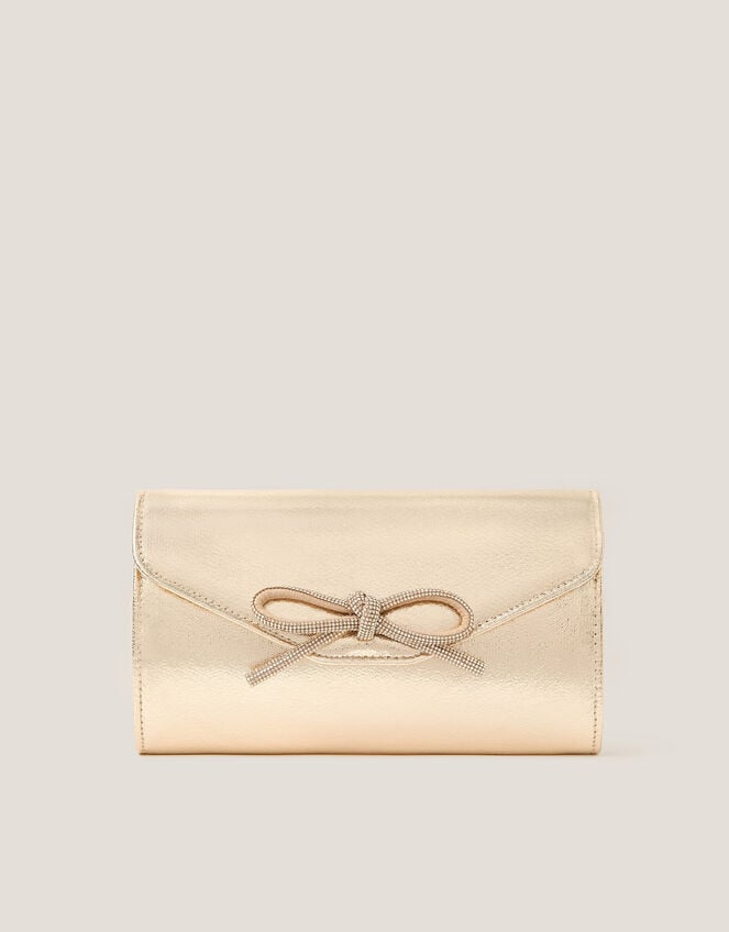 Sia Diamante Bow Clutch Bag, Gold (GOLD), large
