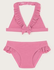 Seersucker Bow Ruffle Bikini Set, Pink (PINK), large