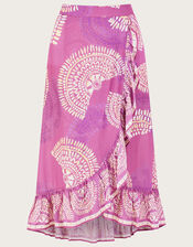 Printed Mock Wrap Skirt, Purple (LILAC), large