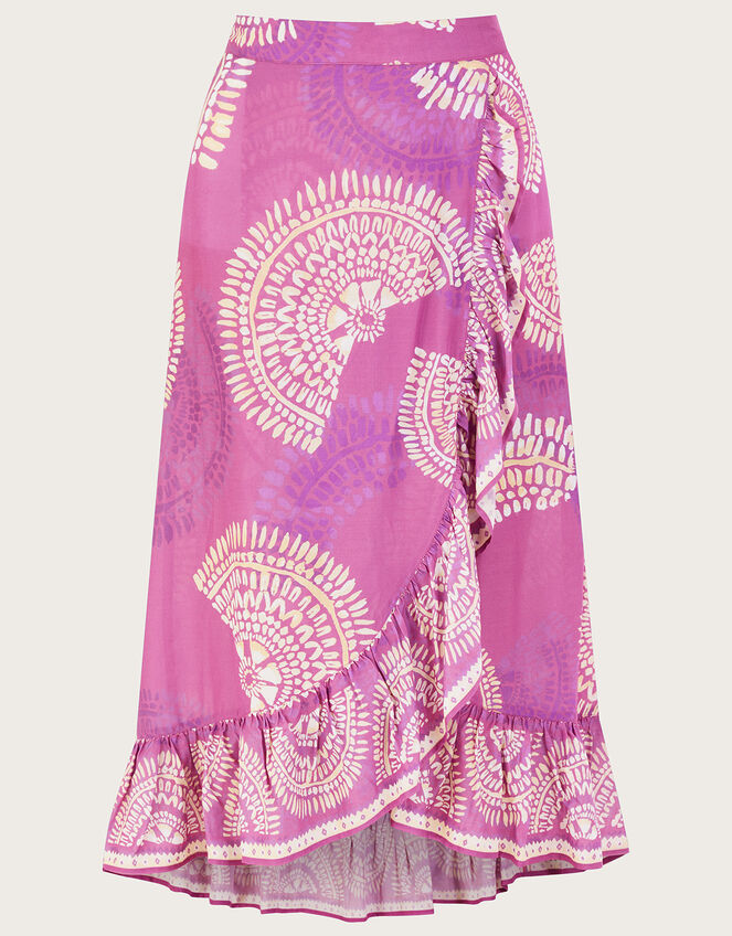 Printed Mock Wrap Skirt, Purple (LILAC), large