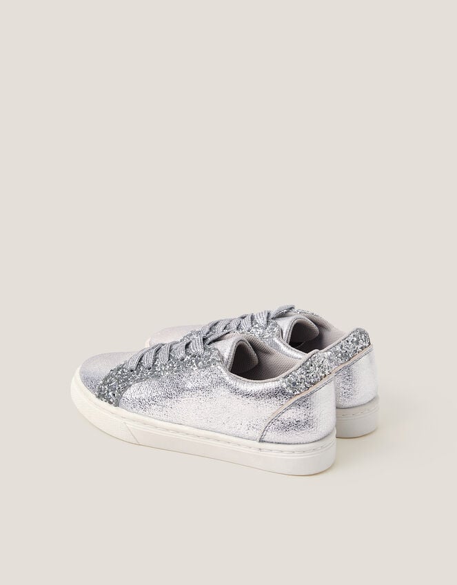 Glitter Metallic Trainers, Silver (SILVER), large