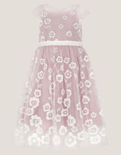 Pansy Embroidered Tulle Dress, Pink (PINK), large