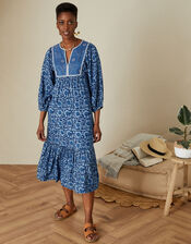 ARTISAN STUDIO Floral Batik Smock Dress , Blue (NAVY), large