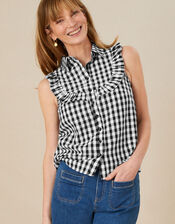 Check Sleeveless Bib Top, Black (BLACK), large
