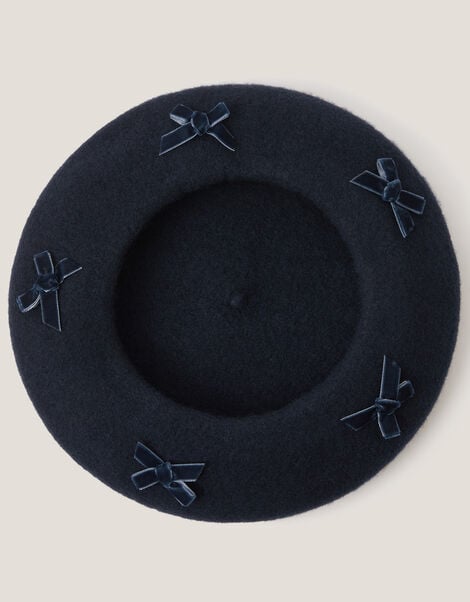 Bow Wool Beret, Blue (NAVY), large