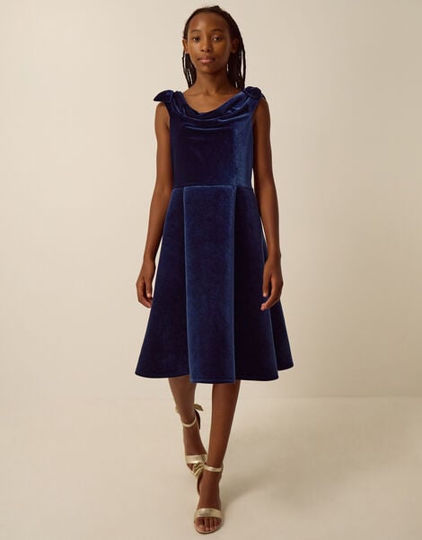 Margot Drape Velvet Party Dress, Blue (NAVY), large