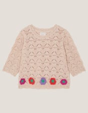 Crochet Flower Knit Top, Ivory (IVORY), large