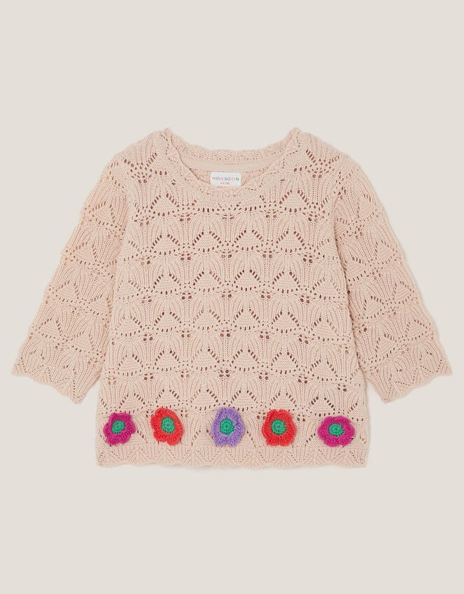 Crochet Flower Knit Top, Ivory (IVORY), large