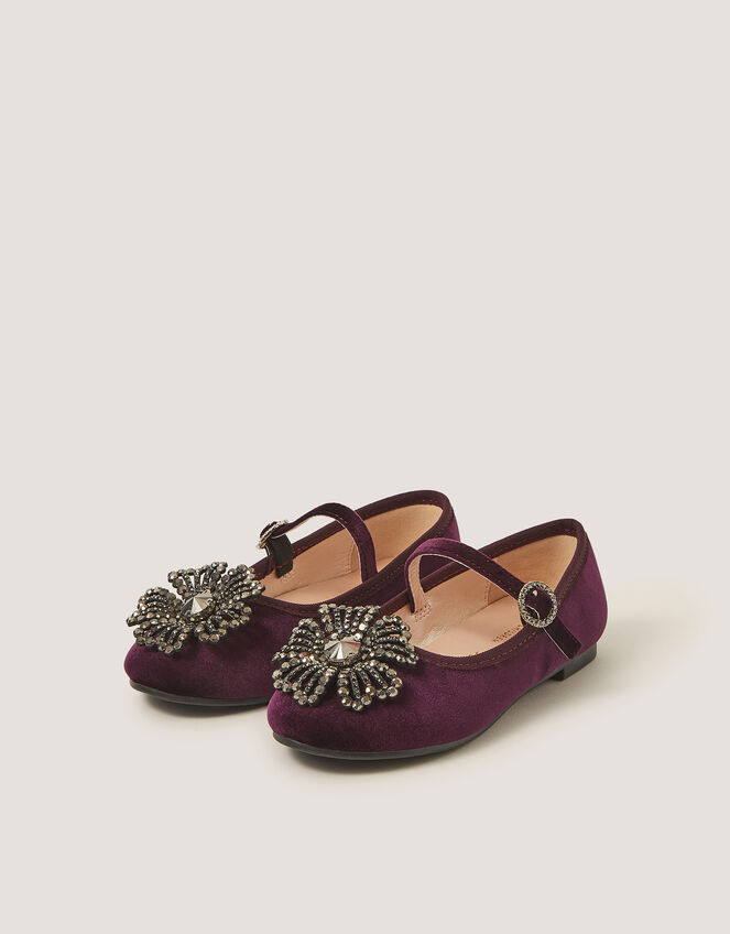 Gemstone Flower Mary Jane Ballet Flats, Purple (PURPLE), large