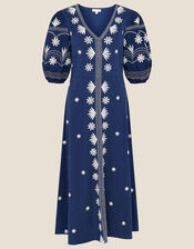 Emma Embroidered Jersey Dress , Blue (NAVY), large