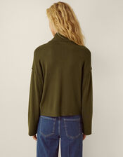 Naya High Neck Knitted Jacket, Green (KHAKI), large