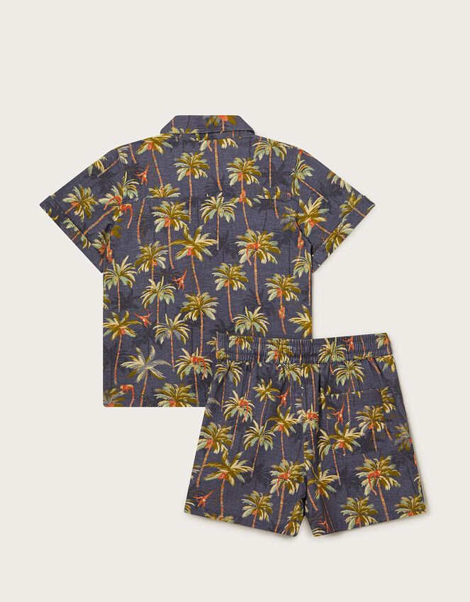 Monkey Print Shirt and Shorts Set, Blue (NAVY), large