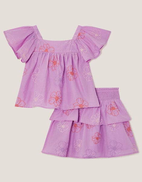 Floral Embroidered Top & Skirt Set, Purple (LILAC), large