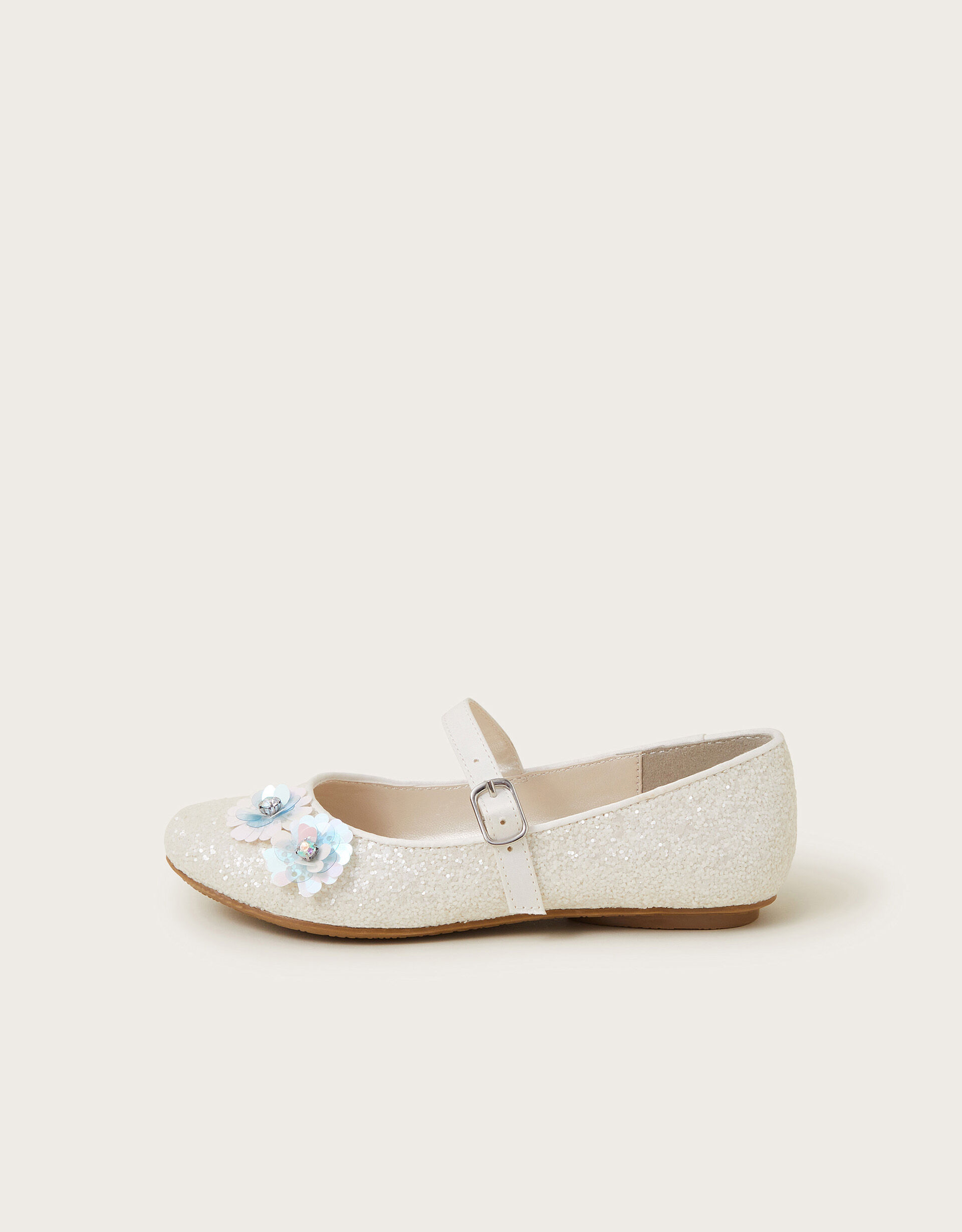 Glitter Sequin Flower Ballet Flats Ivory Girls Flat Shoes Monsoon US