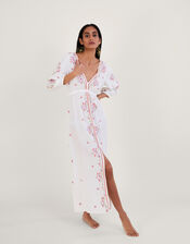 Embroidered Maxi Kaftan Dress, Ivory (IVORY), large